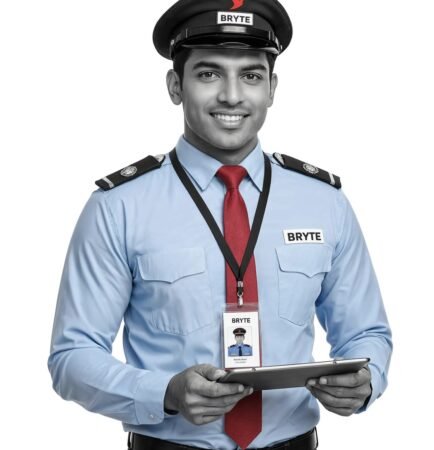 Bryte Guard Force uniformed security officer with ID badge