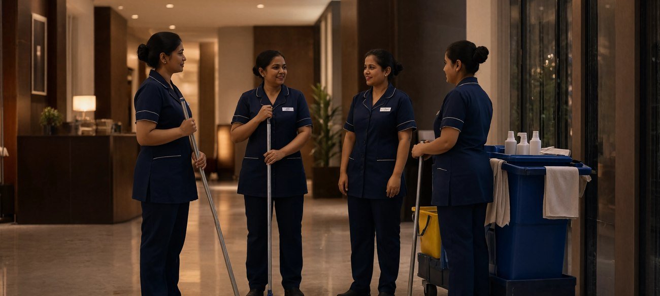 Bryte housekeeping services team at work in the evening