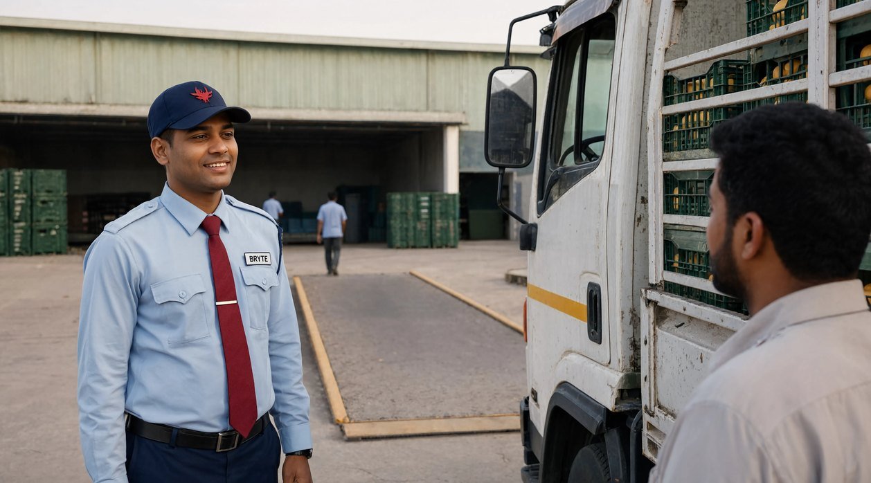 Bryte security professional on duty at an agro-processing facility in India