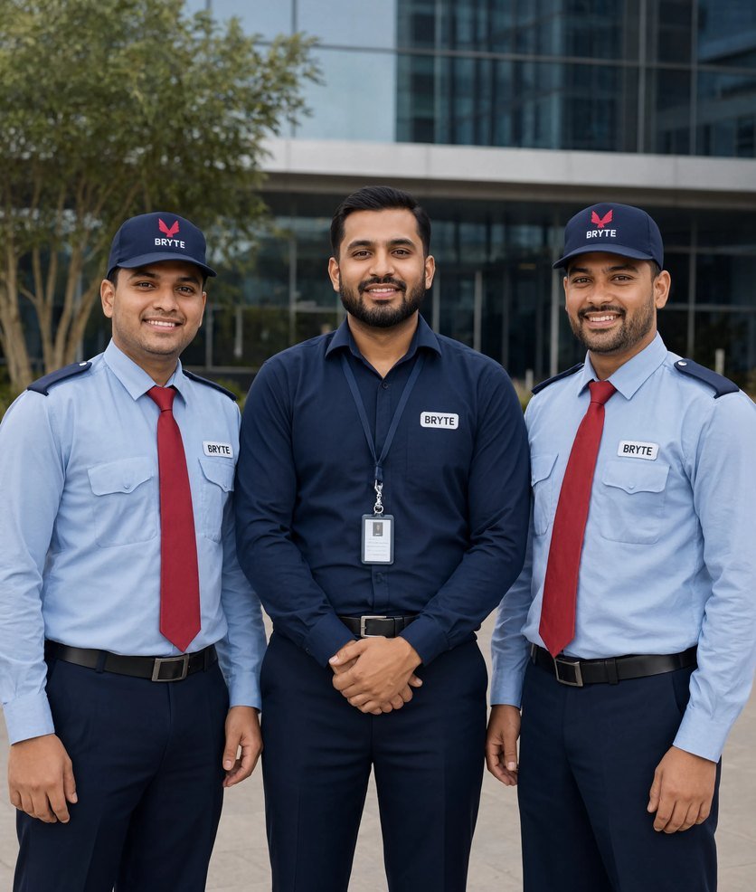 Bryte security and facility team at a corporate business park in India
