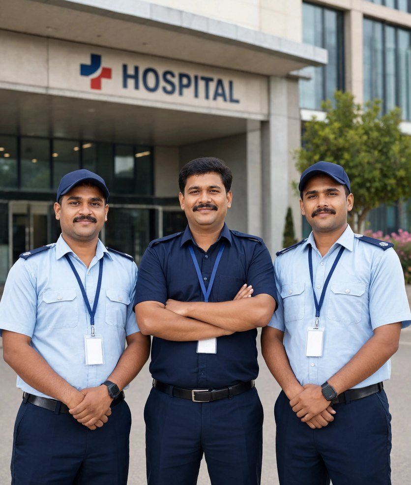 Bryte security and facility team at an Indian hospital entrance