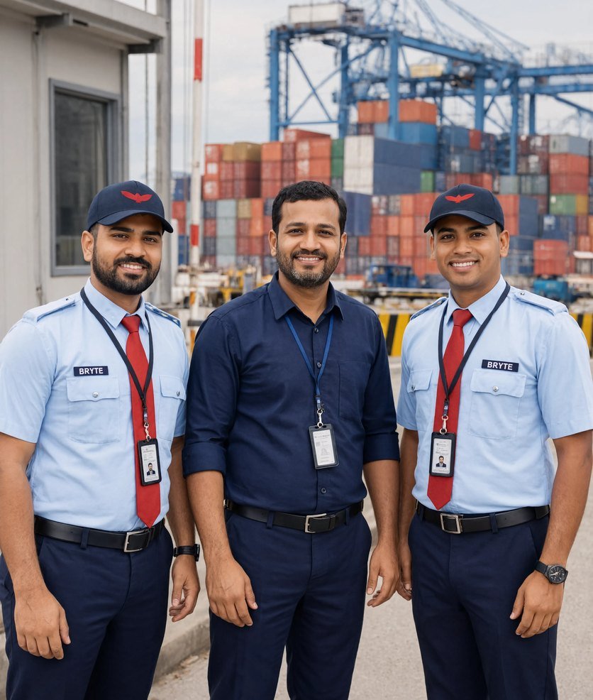 Bryte security and facility team at a container terminal in India