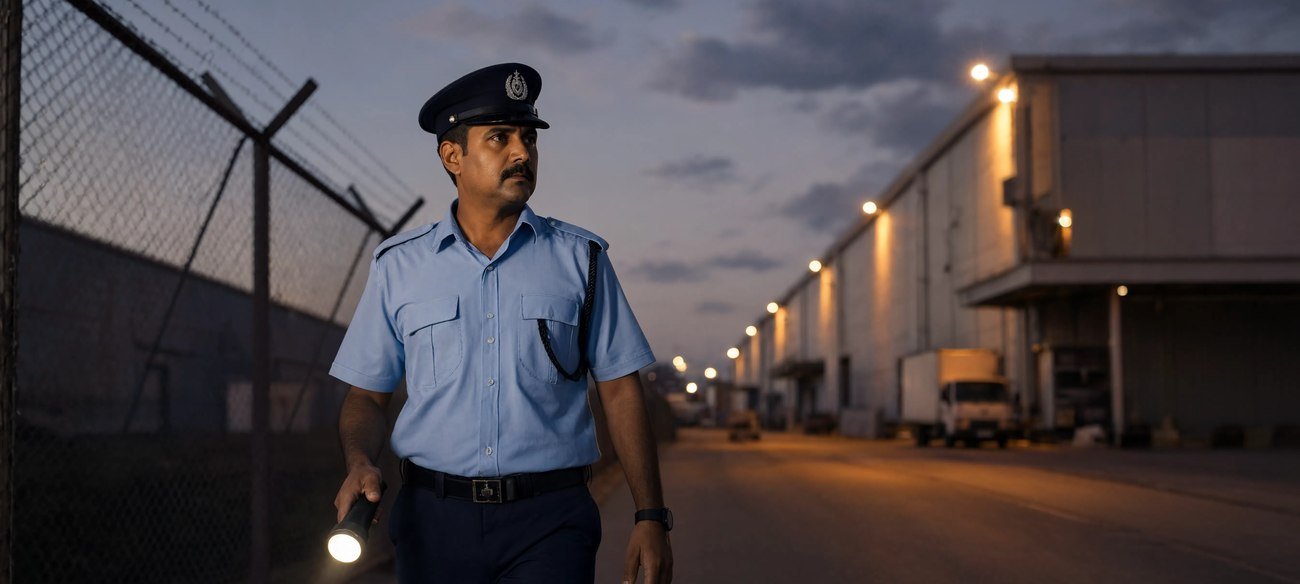 Bryte industrial plant security team at work in the evening