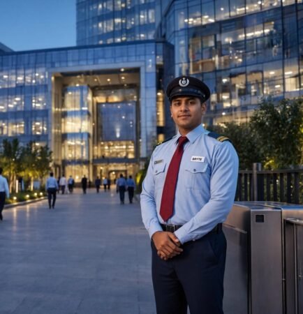 Bryte security officer at a corporate IT park entrance