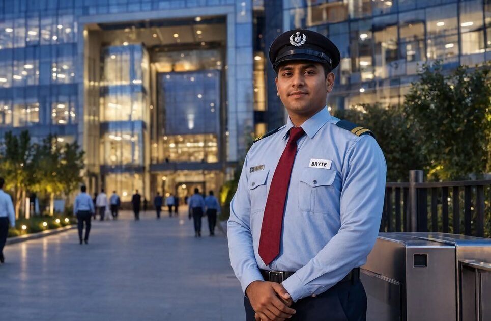 Bryte security officer at a corporate IT park entrance