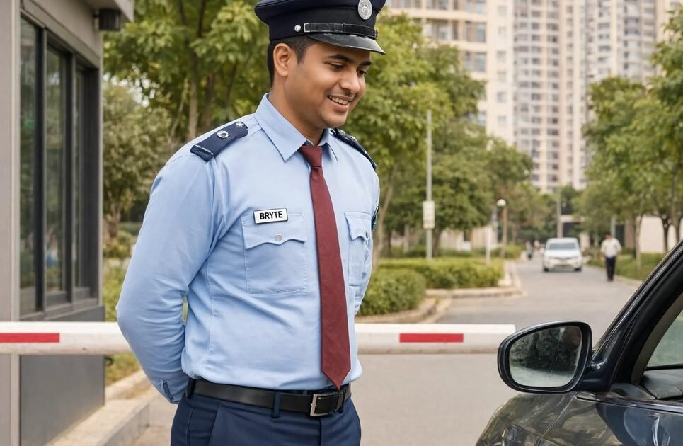 Bryte guard greeting a resident car at a township gate