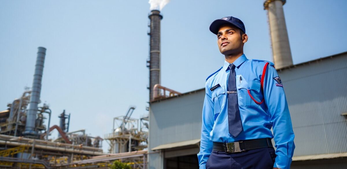 Bryte security guard on duty at an industrial manufacturing plant