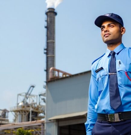 Bryte security guard on duty at an industrial manufacturing plant