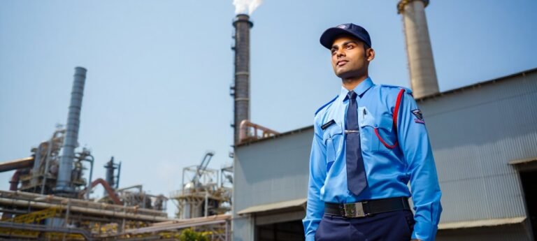 Bryte security guard on duty at an industrial manufacturing plant