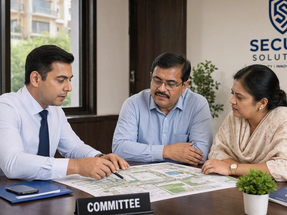 Bryte team consulting with a residential society committee in India